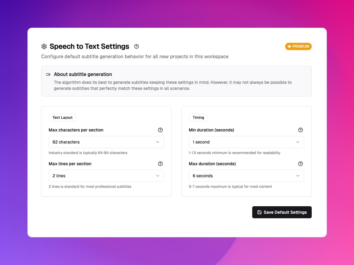 Text segment length settings